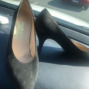 Suede black kitten heel